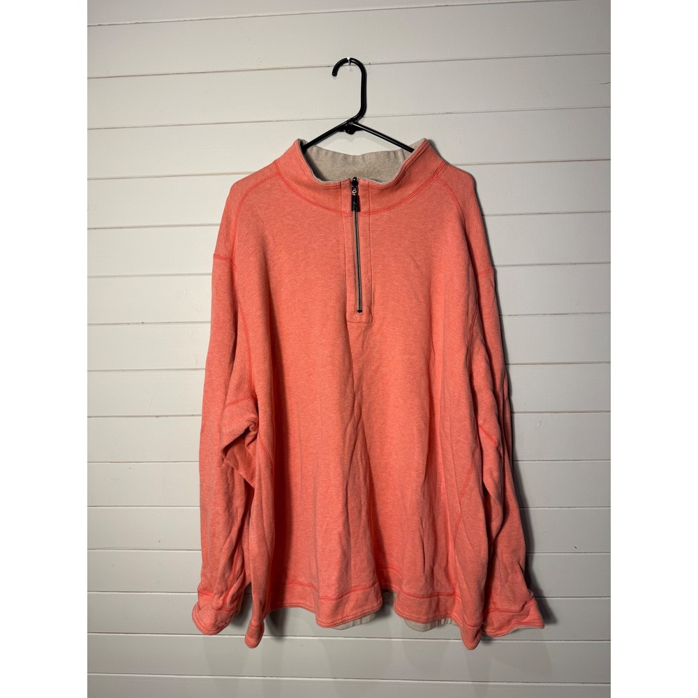 Tommy Bahama Mens XXL Coral Orange Marl Cotton Tencel Quarter Zip Pullover